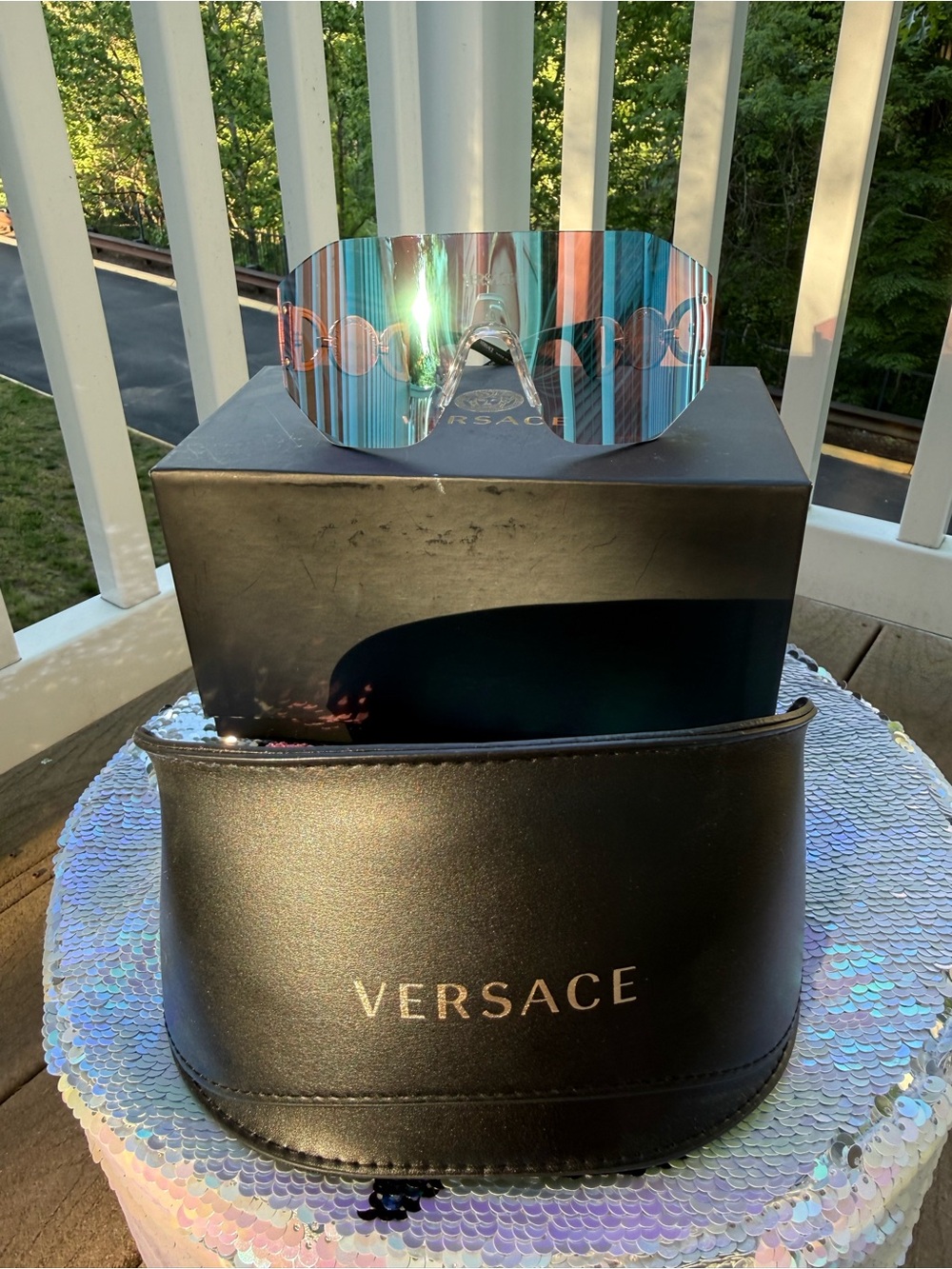 Versace Rimless Shield Sunglasses - Iridescent Blue/Purple